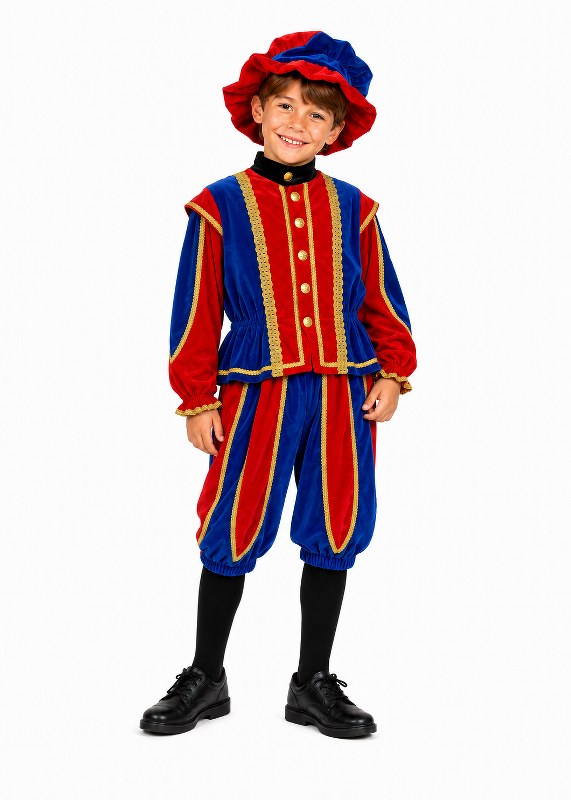 Kinderpiet Toffe Piet Luxe Rood-Blauw imiatiefluweel