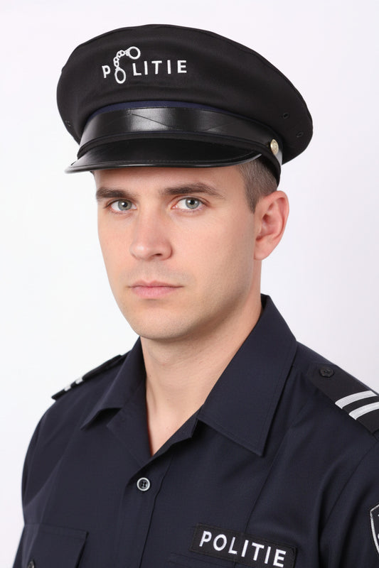 Nederlandse politiepet gedragen door een  man