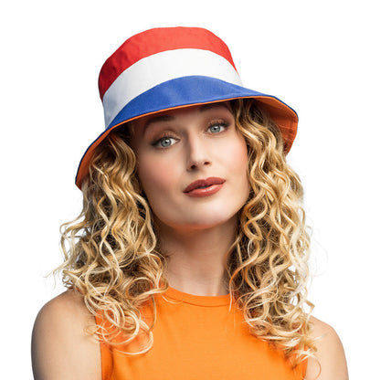 Bucket Head Holland rood wit blauw – vissershoedje voor Koningsdag en WK 2026