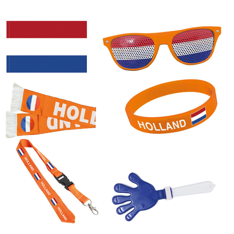 oranje holland fankit met bril vlag shawl armband keycord