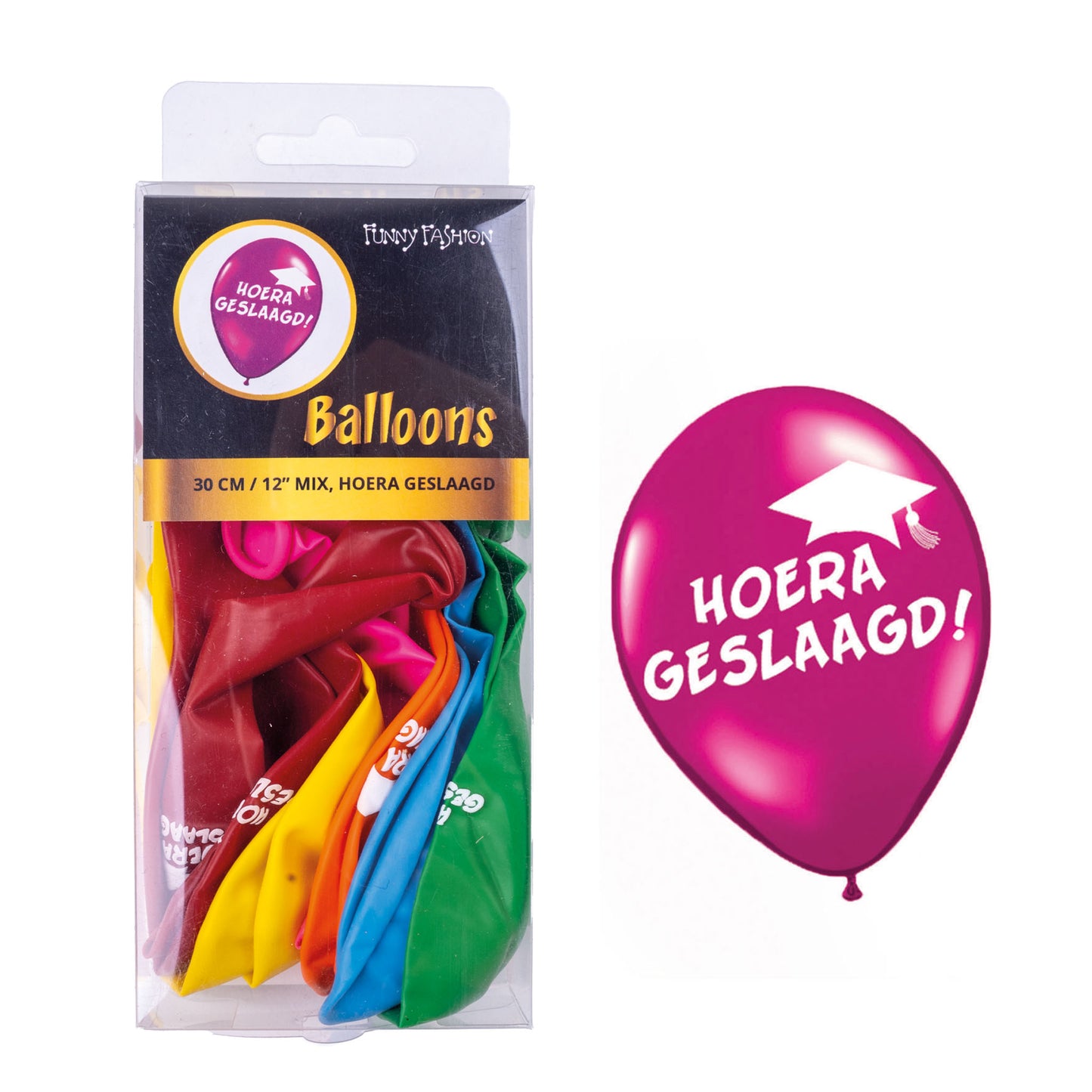 12 Ballonnen Hoera Geslaagd Multicolor