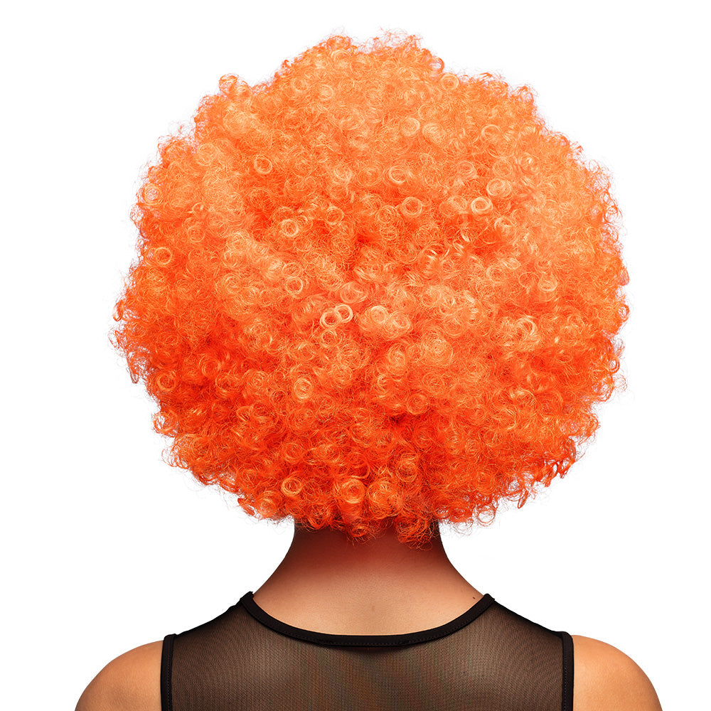 Oranje afropruik op model – perfect voor festivals en themafeesten - achterkant
