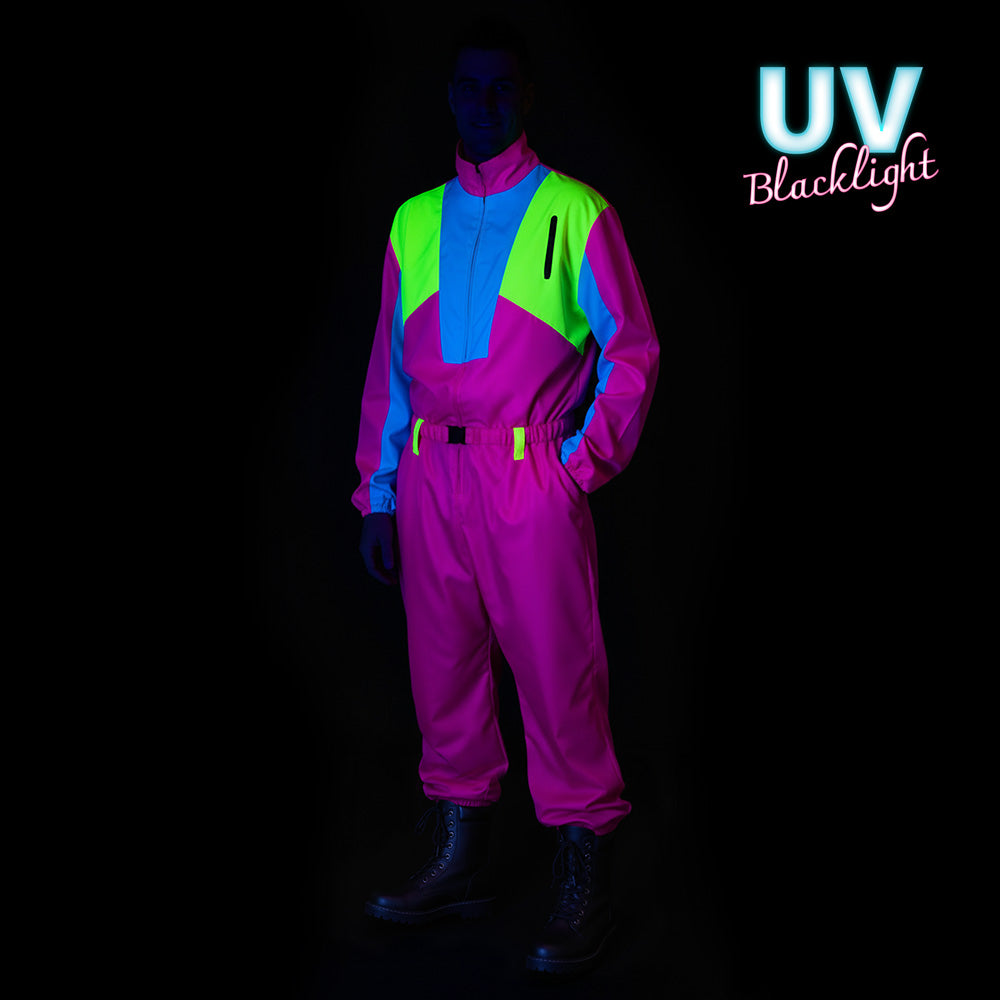 Apres-ski pak heren neon roze Snow Blizzard Dude jumpsuit met riem