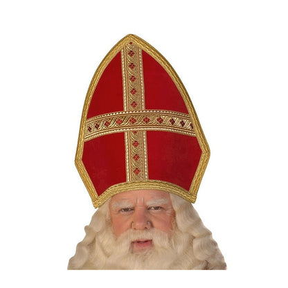 Klapmijter fluweel rood met luxe goudband