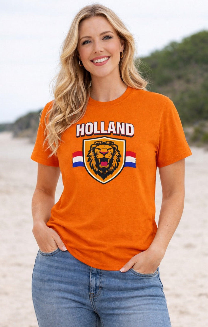 Oranje Holland shirt dames — bestel een maatje kleiner