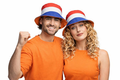 Holland bucket hat rood wit blauw voor dames en heren – voorkant