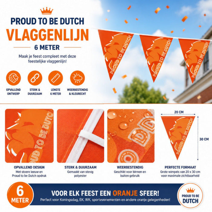 oranje vlaggenlijn proud to be dutch 6 meter