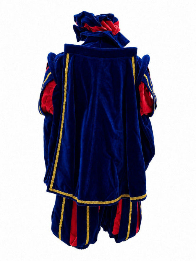 Fluweel Hoofdpietenpak Luxe Blauw-Rood achterkant