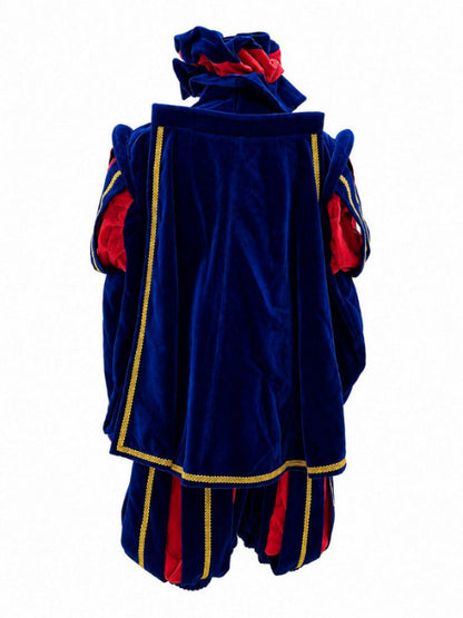 Fluweel Hoofdpietenpak Luxe Blauw-Rood achterkant