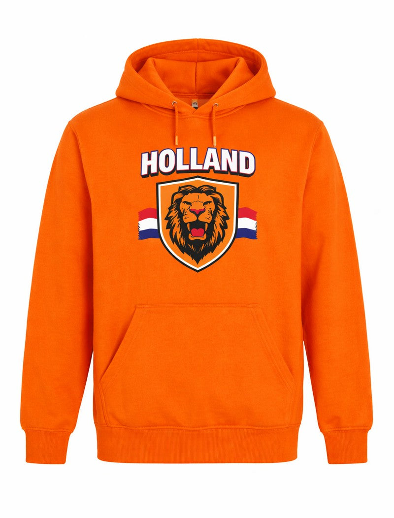 oranje Holland Hoodie met leeuw en rood wit blauwe vlag - koningsdag - WK 2026