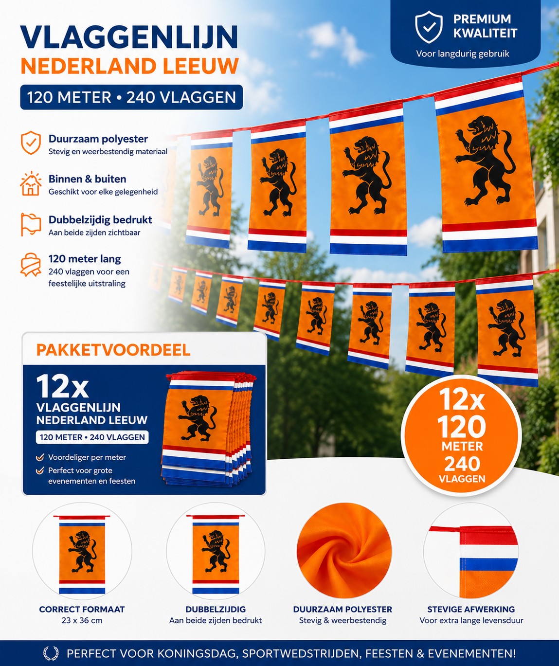 Holland Vlaggenlijn XXL 120 Meter Voordeelpakket – 12 Vlaggenlijnen
