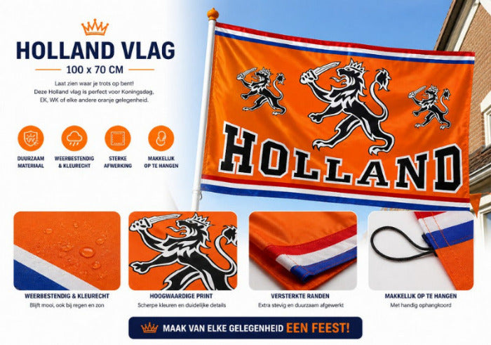 Hollandse vlag met leeuw met specificaties
