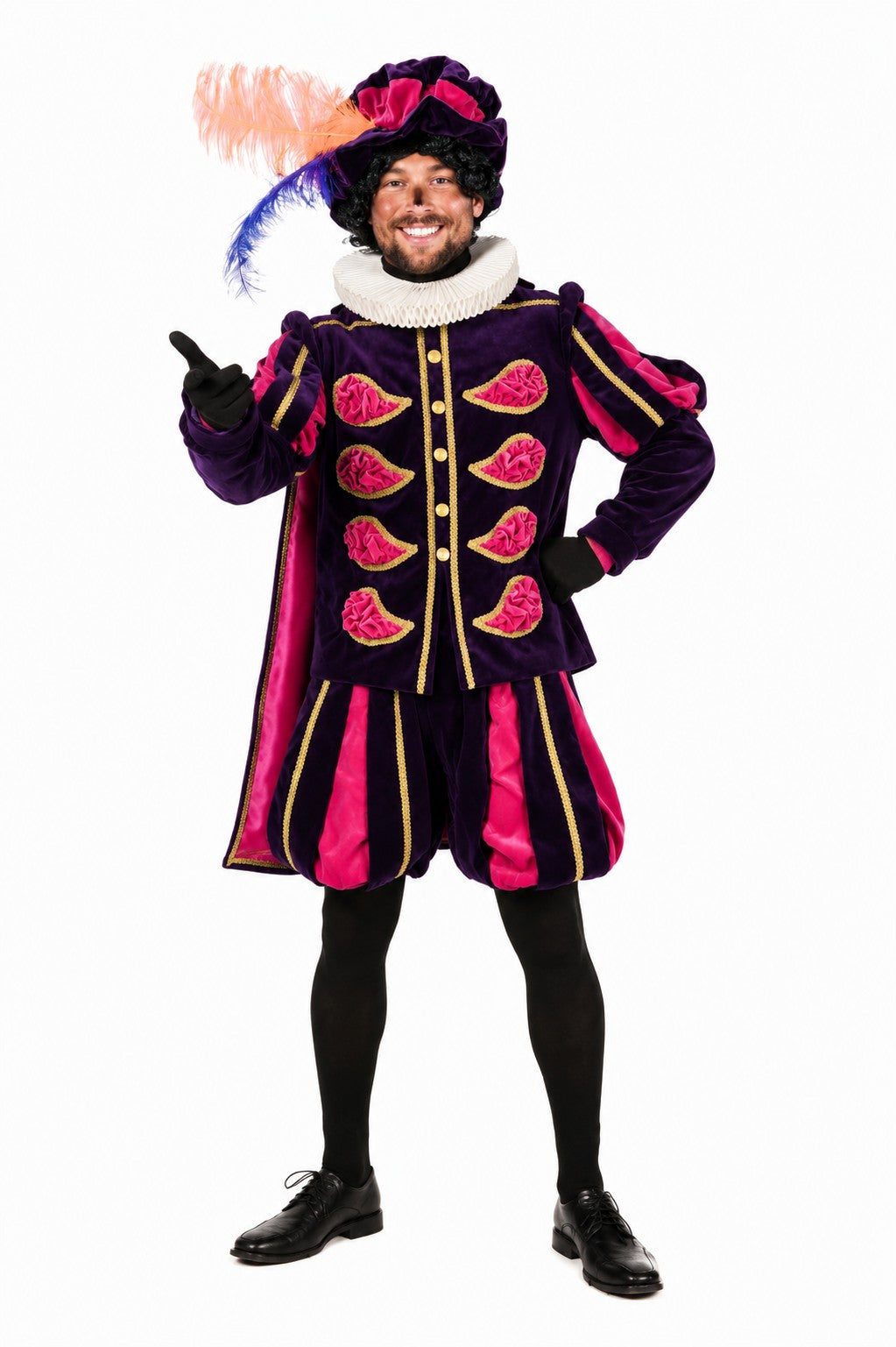 Hoofdpietenpak Paars-Roze edragen door Piet