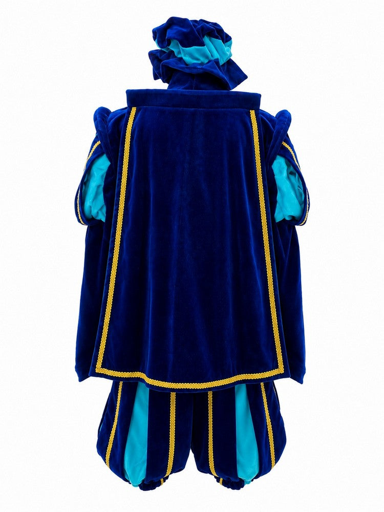 Fluweel Hoofdpietenpak Luxe Blauw-Turquoise achterkant