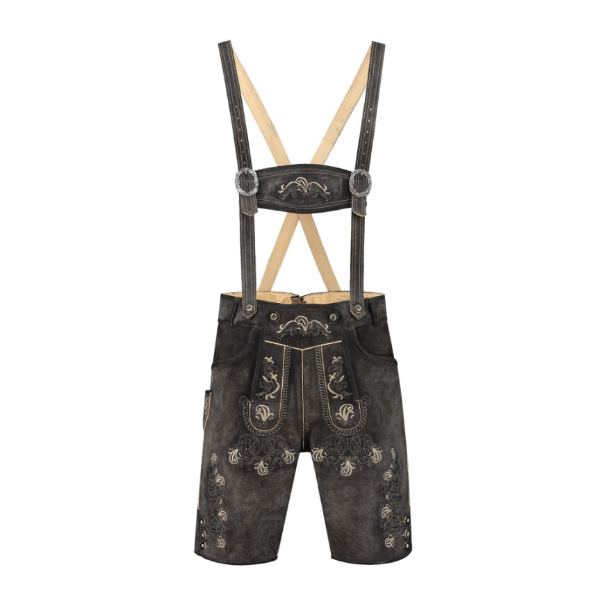 Korte Lederhose Antieklook Antraciet