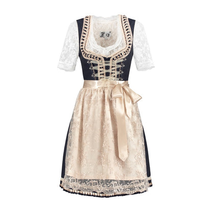 Dirndl Luxe Donkerblauw Creme met Satijn