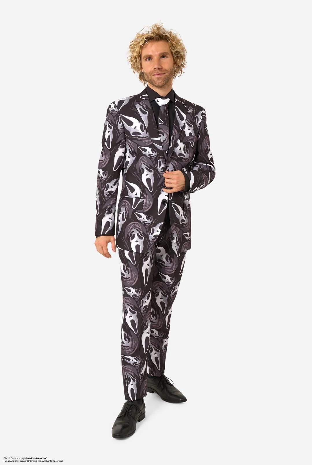 Detail van de mouw en stof van het Ghost Face OppoSuits herenpak