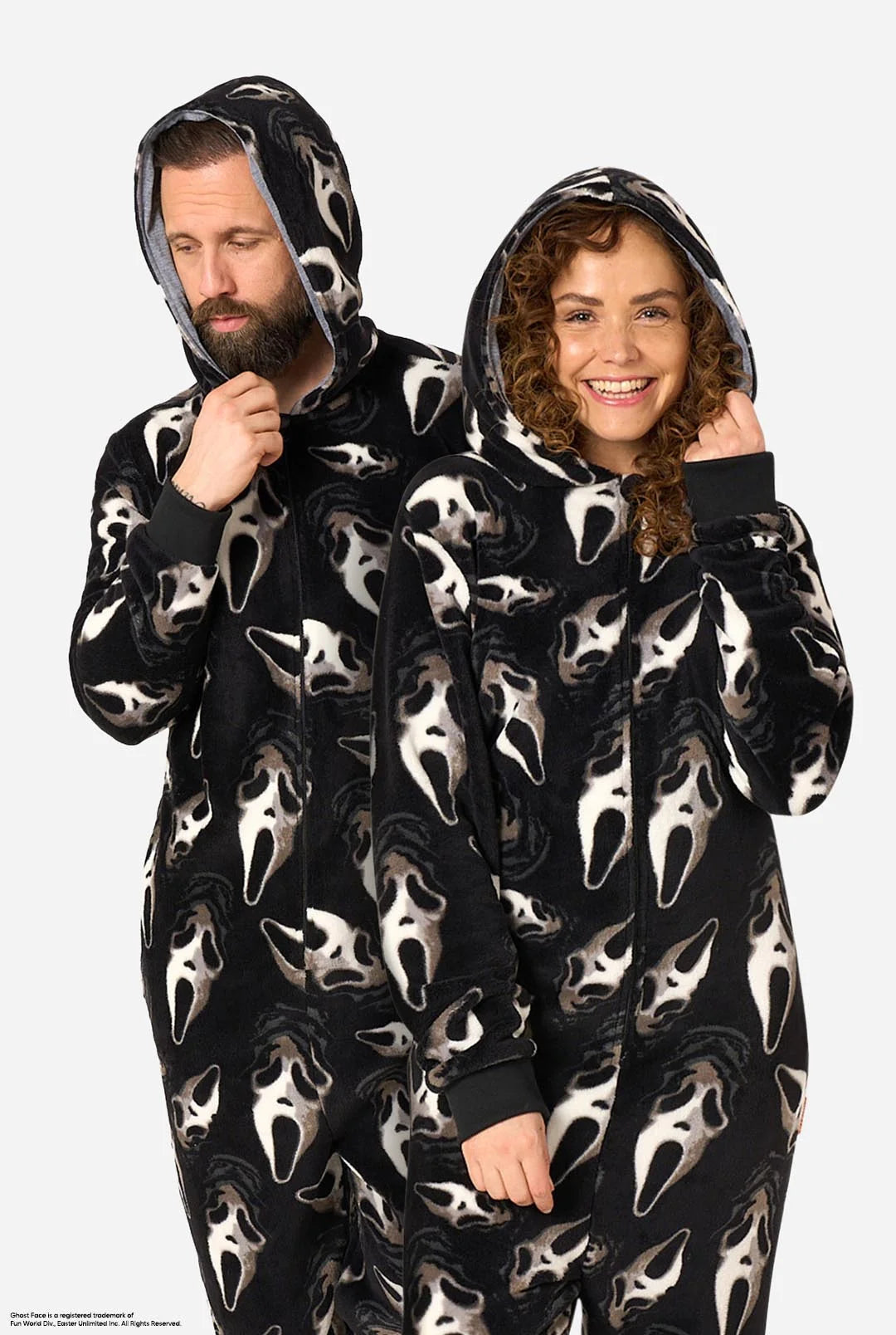 OppoSuits Ghost Face Onesie zwart met wit Ghost Face patroon, vooraanzicht