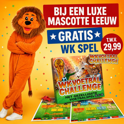 Pluche Mascotte Leeuw Oranje | Oranje WK Leeuw + Gratis WK Voetbal Challenge