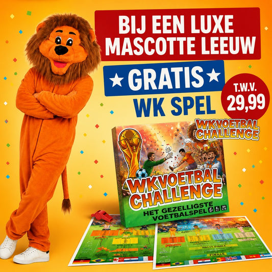 Pluche Mascotte Leeuw Oranje | Oranje WK Leeuw + Gratis WK Voetbal Challenge