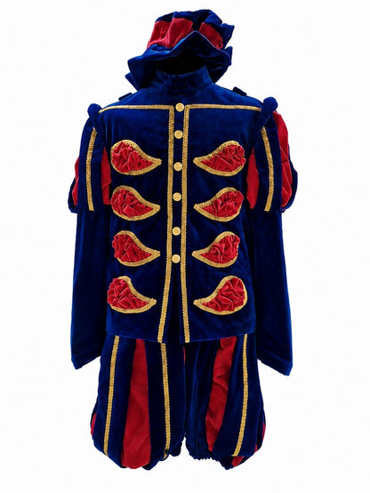 Fluweel Hoofdpietenpak Luxe Blauw-Rood