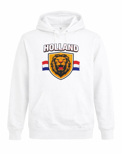 witte hoodie met oranje schild leeuw – Koningsdag WK 2026