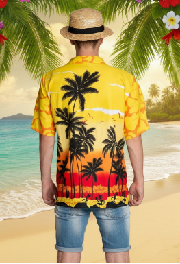 Hawaii Shirt Paradise Geel tropische achtergrond 2