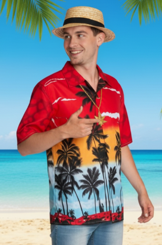 Hawaii Shirt Paradise Rood met tropische achtergrond - Toppers outfit