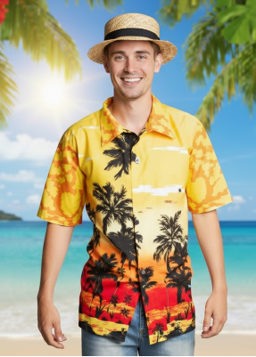 Hawaii Shirt Paradise Geel met tropische achtergrond - Toppers outfit