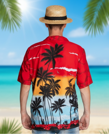 Rode Hawaii blouse tropische setting - The Summer is Magic