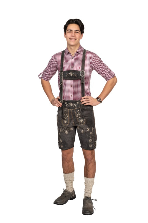 Korte Lederhose Antieklook Antraciet