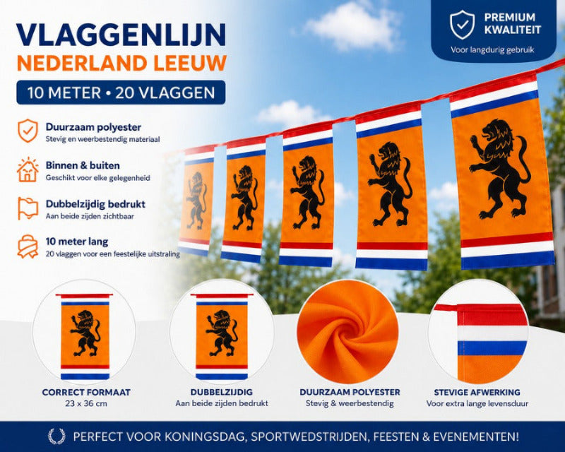 Oranje VLaggenlijn met Leeuw XXL