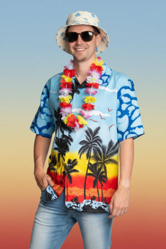 Hawaii shirt paradise blauw met tropisch print - voorkant - Toppers The Summer is Magic