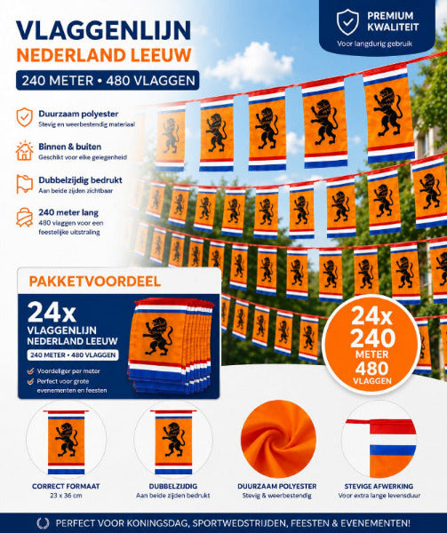 vlaggenlijn XXL 240meter Oranje Leeuw
