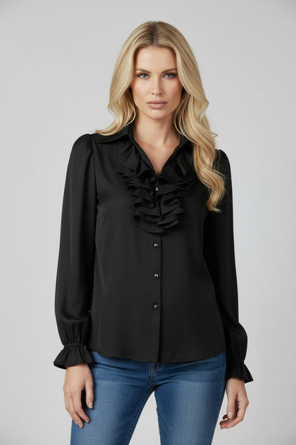 Damesblouse met Jabot Luxe Zwart