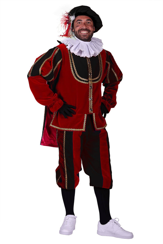 Pietenpak Tarragona Zwart Rood met cape luxe fluweel