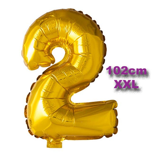 Folie Cijfer Ballon 2 Goud XXL 102cm