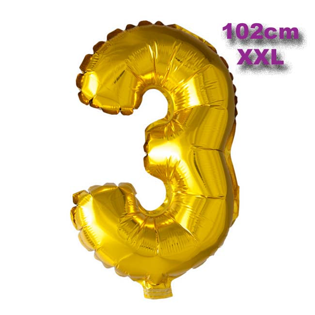 Folie Cijfer Ballon 3 Goud XXL 102cm