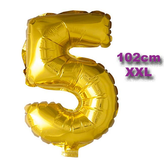 Folie Cijfer Ballon 5 Goud XXL 102cm