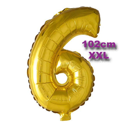 Folie Cijfer Ballon 6 Goud XXL 102cm