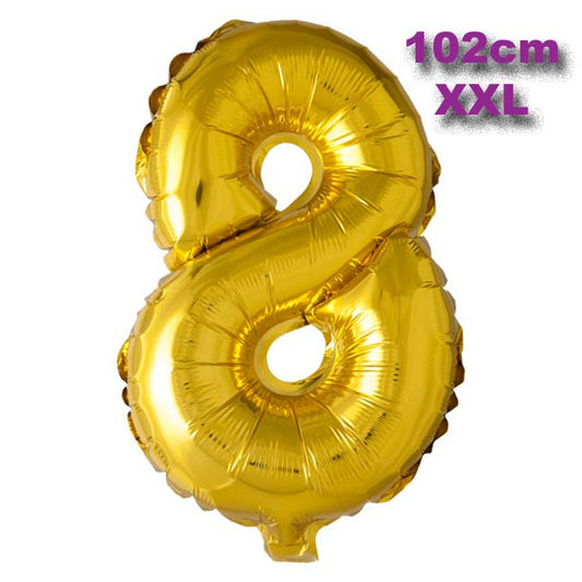 Folie Cijfer Ballon 8 Goud XXL 102cm