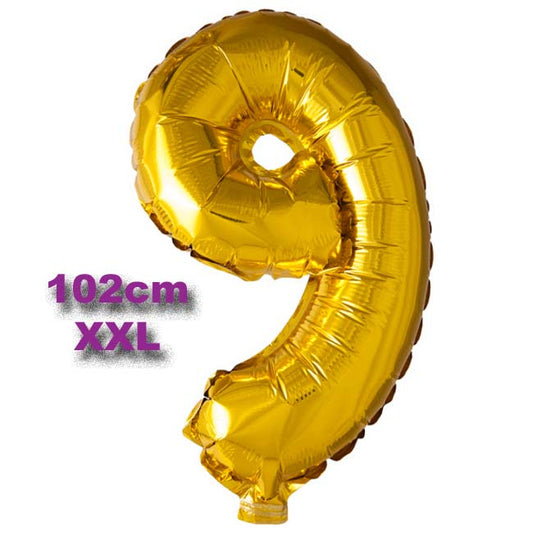 Folie Cijfer Ballon 9 Goud XXL 102cm