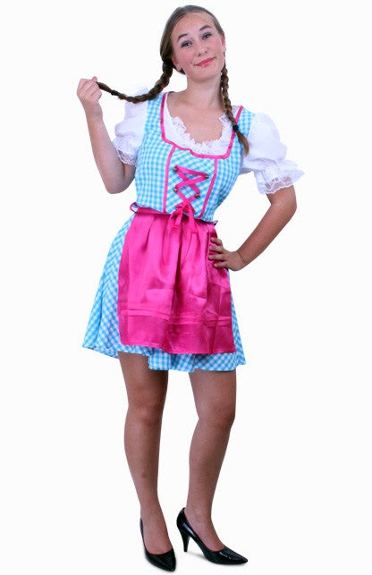 Tiroler jurk kort Anna blauw/wit ruitje