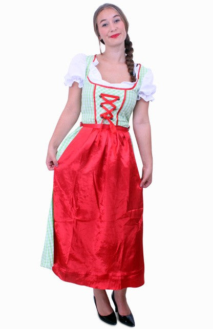 Tiroler jurk lang Sarah groen/wit ruitje