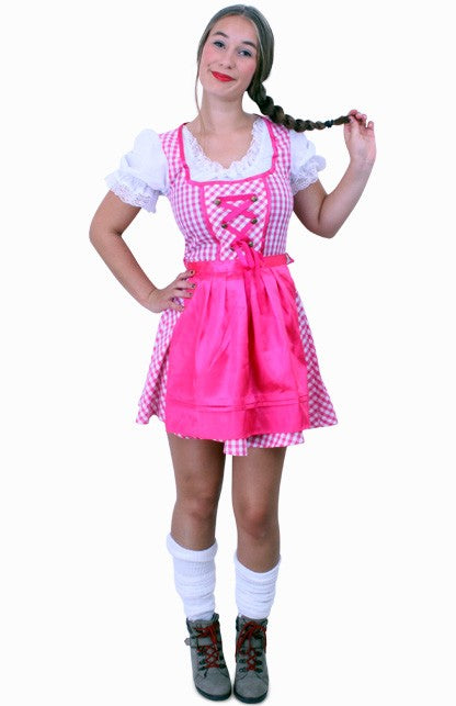 Tiroler jurk kort Lena pink/wit ruitje
