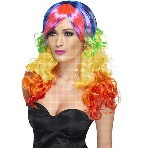 42082 rainbow wig regenboog pruik lang